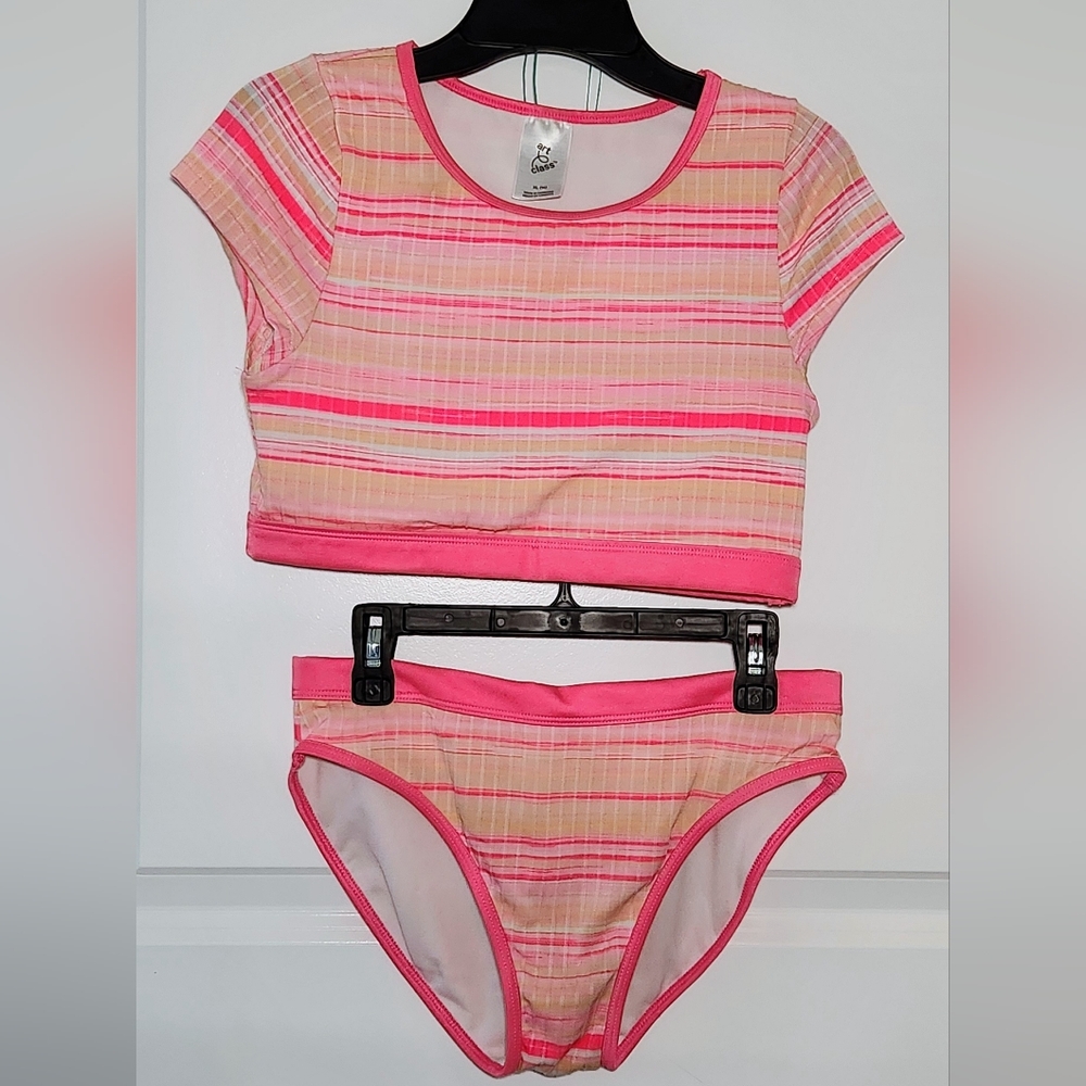 ​☀️ Art Class Girls Pink & Peach Striped 2-Piece Bikini Set - Size XL (14)☀️